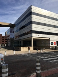 exterior of the old Media Lab building, designed by I.M. Pei and built in 1985. Referred to as E-15